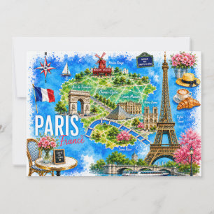 Watercolor Eiffel Tower Paris France Landmark Invitation