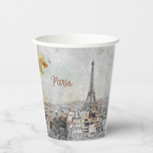 Watercolor Eiffel Tower Paris France Paper Cups