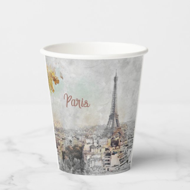 Watercolor Eiffel Tower Paris France Paper Cups (Front)