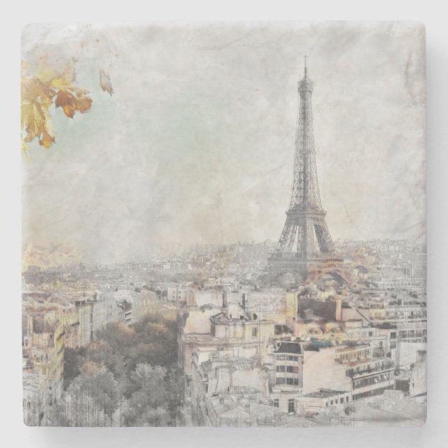 Watercolor Eiffel Tower Paris France Stone Coaster (Front)