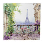 Watercolor Eiffel Tower Paris French Cafe Ceramic Tile<br><div class="desc">Watercolor Eiffel Tower Paris French Cafe Decorative Tiles features a watercolor french cafe seating area with Paris and the Eiffel Tower in the background. Created by Evco Studio www.zazzle.com/store/evcostudio</div>