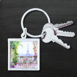 Watercolor Eiffel Tower Paris French Cafe Key Ring<br><div class="desc">Watercolor Eiffel Tower Paris French Cafe Keychain features a watercolor french cafe seating area with Paris and the Eiffel Tower in the background. Created by Evco Studio www.zazzle.com/store/evcostudio</div>