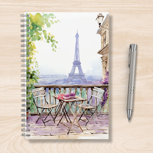 Watercolor Eiffel Tower Paris French Cafe Notebook