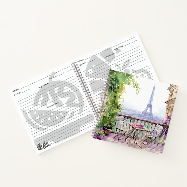 Watercolor Eiffel Tower Paris French Cafe Notebook (Inside)