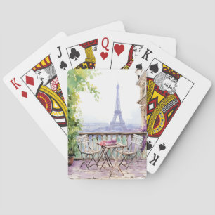 Watercolor Eiffel Tower Paris French Cafe Playing Cards