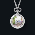 Watercolor Eiffel Tower Paris French Cafe Watch<br><div class="desc">Watercolor Eiffel Tower Paris French Cafe Watch Necklace features a watercolor french cafe seating area with Paris and the Eiffel Tower in the background. Created by Evco Studio www.zazzle.com/store/evcostudio</div>