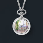 Watercolor Eiffel Tower Paris French Cafe Watch<br><div class="desc">Watercolor Eiffel Tower Paris French Cafe Watch Necklace features a watercolor french cafe seating area with Paris and the Eiffel Tower in the background. Created by Evco Studio www.zazzle.com/store/evcostudio</div>