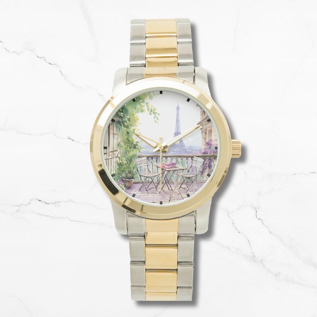 Watercolor Eiffel Tower Paris French Cafe Watch (Creator Uploaded)