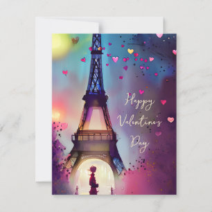 Watercolor Eiffel tower valentine Holiday Card