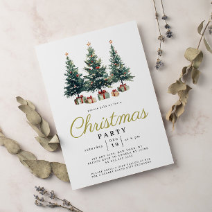 Watercolor Elegance Christmas Tree Christmas Invitation
