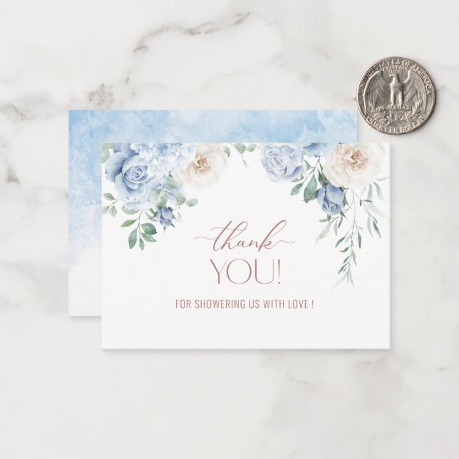 Watercolor Elegant Baby in Bloom Baby Shower Thank Card (Front/Back In Situ)