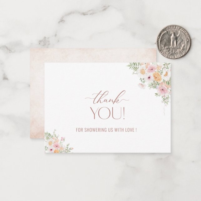 Watercolor Elegant Baby in Bloom Baby Shower Thank Card (Front/Back In Situ)