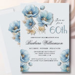 Watercolor Elegant Blue Gold Floral 60th Birthday Invitation<br><div class="desc">Start this special 60th birthday celebration in a elegant style with this beautiful watercolor invitation with colourful yet gentle blue poppies. All of the text can be personalised for your party including the guest of honour's age. If you have any special requests or require design assistance, just send a chat...</div>