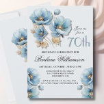 Watercolor Elegant Blue Gold Floral 70th Birthday Invitation<br><div class="desc">Start this special 70th birthday celebration in a elegant style with this beautiful watercolor invitation with colourful yet gentle blue poppies. All of the text can be personalised for your party including the guest of honour's age. If you have any special requests or require design assistance, just send a chat...</div>