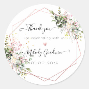 Watercolor Elegant Blush Pink Eucalyptus Thank You Classic Round Sticker