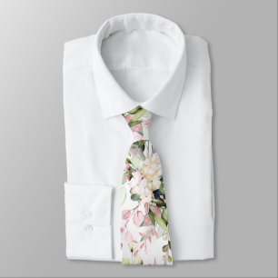 Watercolor Elegant Blush Pink Gum Eucalyptus Tie