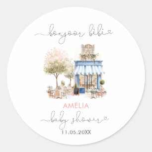 Watercolor Elegant Bonjoor bebe Baby Shower Classic Round Sticker