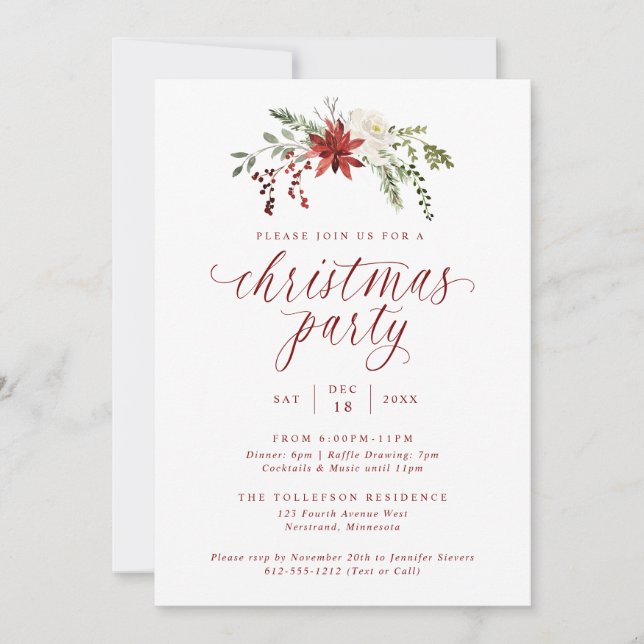 Watercolor Elegant Christmas Dinner Party Invitation (Front)