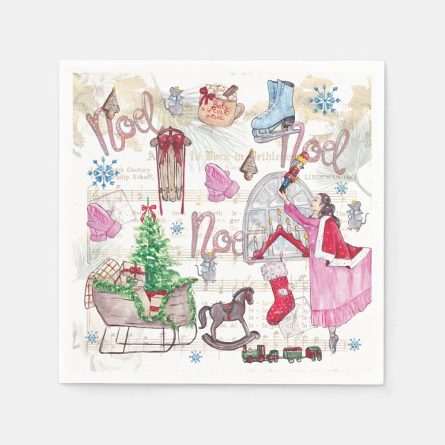 Watercolor Elegant Christmas Fairy Tale Napkin (Front)