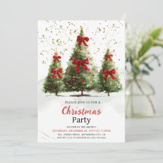 Watercolor Elegant Christmas Tree Christmas Party  Invitation