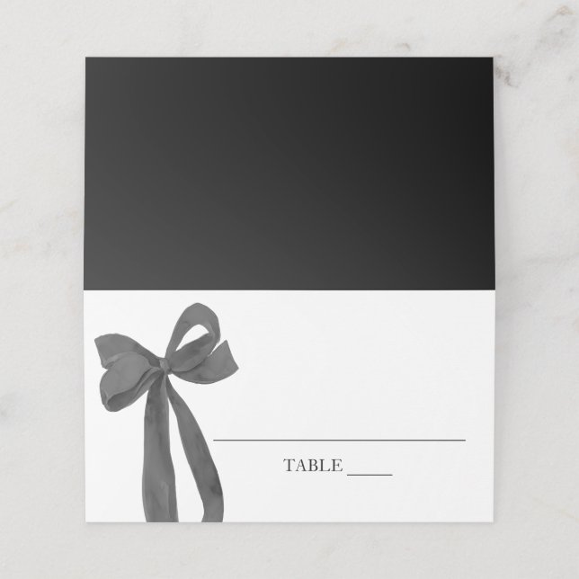 Watercolor Elegant Coquette Black Bow Place Card (Outside Unfolded)