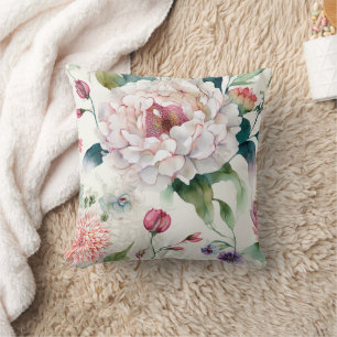 Watercolor elegant delicate asian floral pattern  cushion