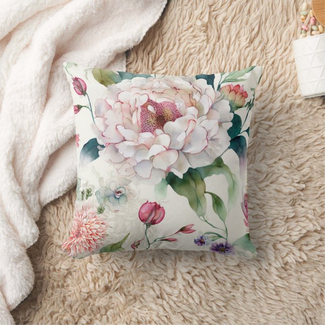 Watercolor elegant delicate asian floral pattern  cushion (Blanket)