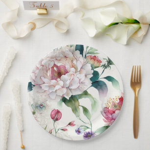 Watercolor elegant delicate asian floral pattern paper plate