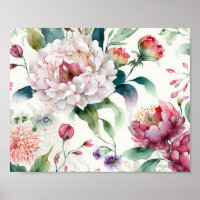 Watercolor elegant delicate asian floral pattern