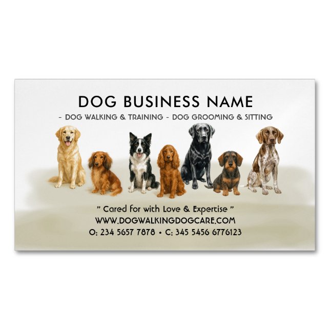 Watercolor Elegant Dog Grooming Magnetic Business Card (Front)