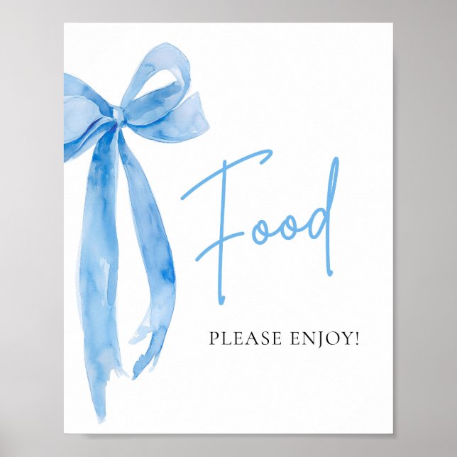 Watercolor Elegant Dusty Blue Bow Food Sign (Front)