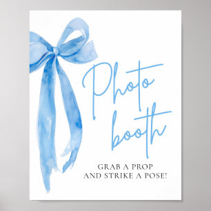 Watercolor Elegant Dusty Blue Bow Photo Booth Sign