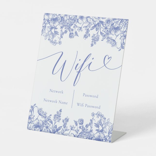 Watercolor Elegant Dusty Blue Floral Wifi Sign (Front)