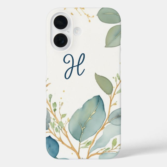 Watercolor elegant eucalyptus branch monogram Case-Mate iPhone case (Back)