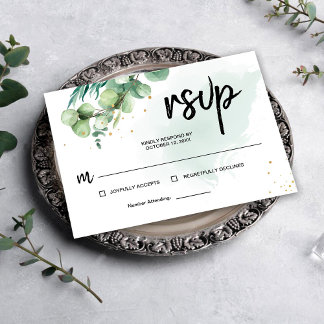 Watercolor Elegant Eycalyptus Green Wedding RSVP Card