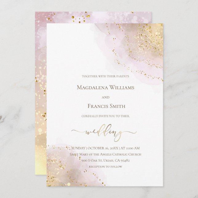 ○ watercolor elegant faux glitter details wedding invitation (Front/Back)