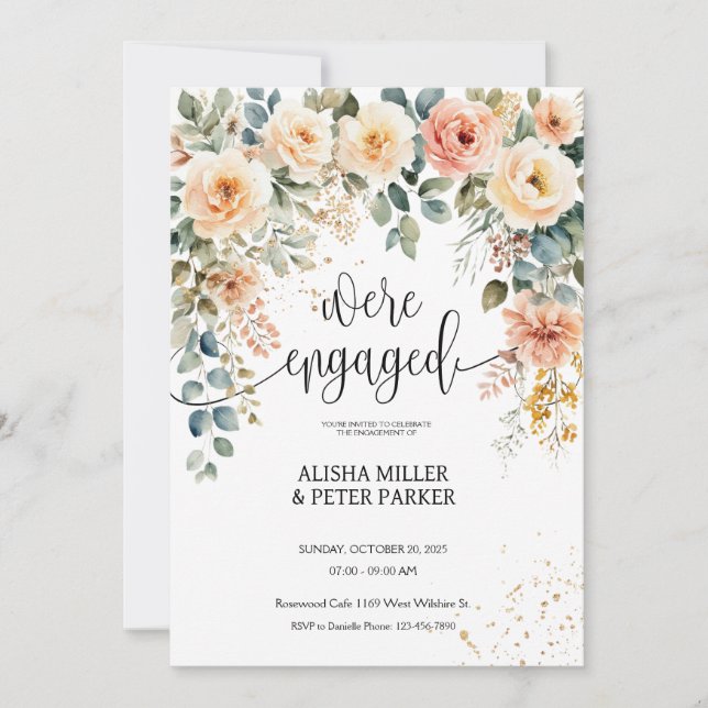 Watercolor Elegant Floral Engagement Party Invitation (Front)