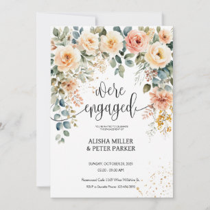 Watercolor Elegant Floral Engagement Party Save The Date