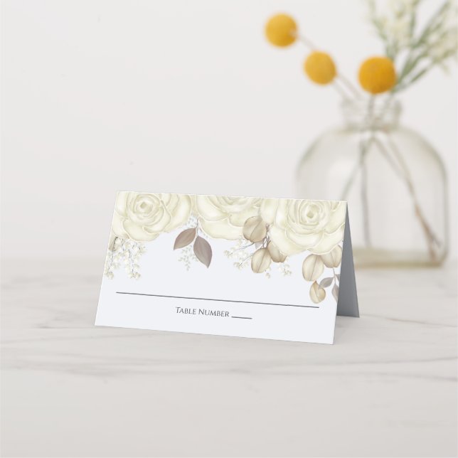 Watercolor Elegant Floral Rose Gold Greenery Place Card (Front)