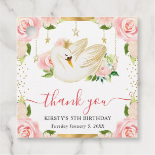Watercolor Elegant Floral Swan Birthday Favour Tags