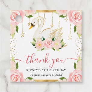 Watercolor Elegant Floral Swan Birthday Favour Tags