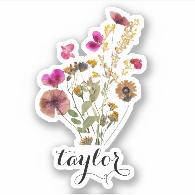 Watercolor elegant Florals Custom Name Sticker (Front)