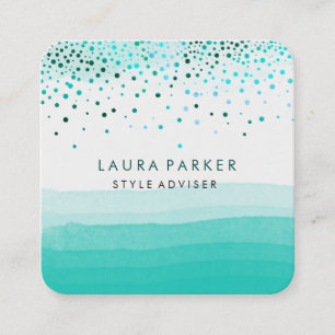 Watercolor Elegant Glitter Subtle Sea Confetti Square Business Card