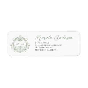 Watercolor Elegant green floral chinoiserie  baby  Return Address Label