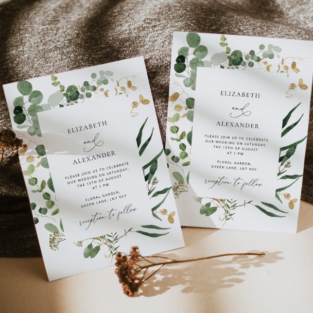 Watercolor elegant greenery eucalyptus wedding inv invitation (Creator Uploaded)