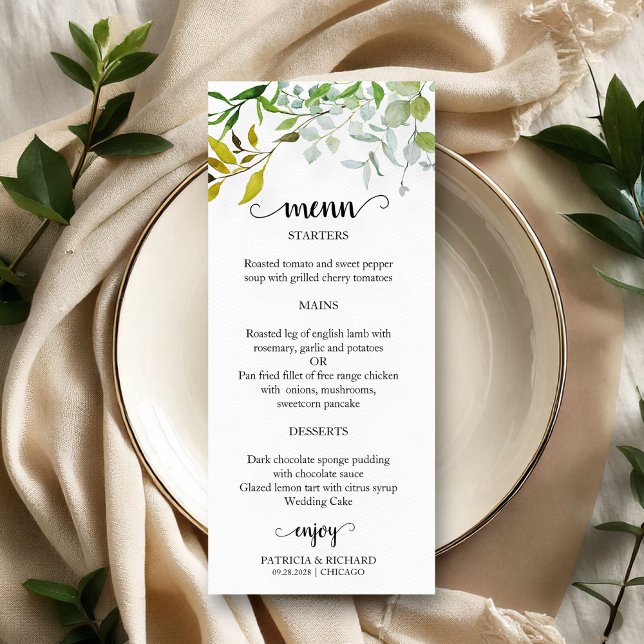 Watercolor Elegant Greenery Wedding Menu (Creator Uploaded)