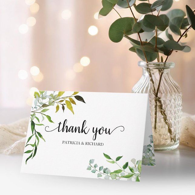 Watercolor Elegant Greenery Wedding Thank You Card (Creator Uploaded)