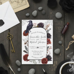 Watercolor Elegant Halloween Floral Boho Feather I Invitation