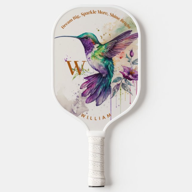 Watercolor Elegant Hummingbird With Custom Name  Pickleball Paddle (Front)