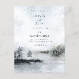 Watercolor elegant  in winter Wedding invitation  Postcard